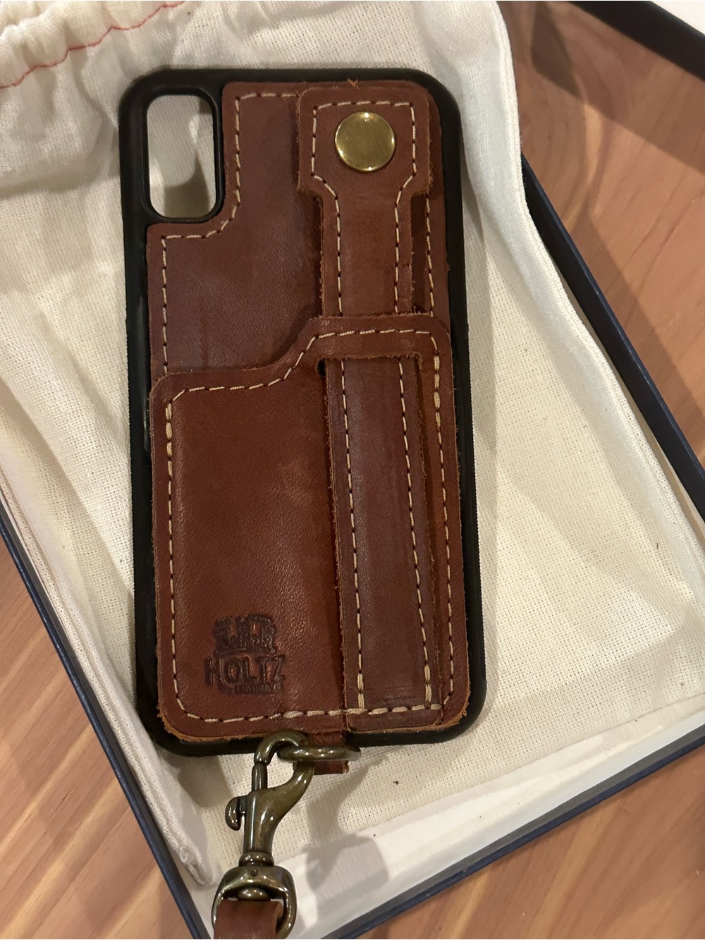 NWT HOLZ Brown Leather iPhone 10 Case with Clip On/Off Leather Strap